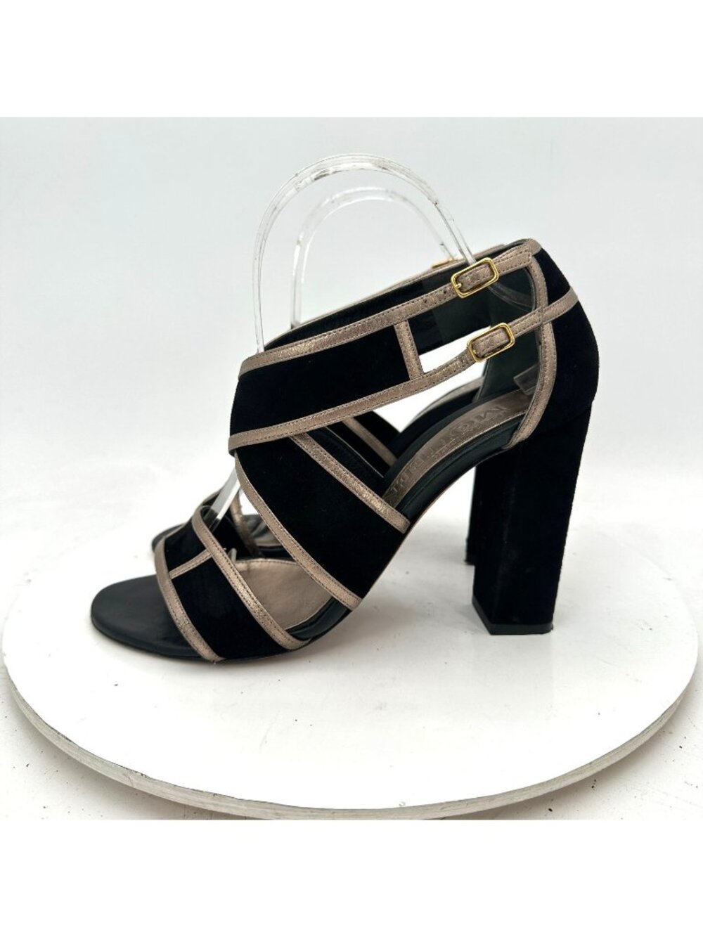 Alexander McQueen Women Size EU 39 US 9 Black Suede Crossover Gold Trim Shoes